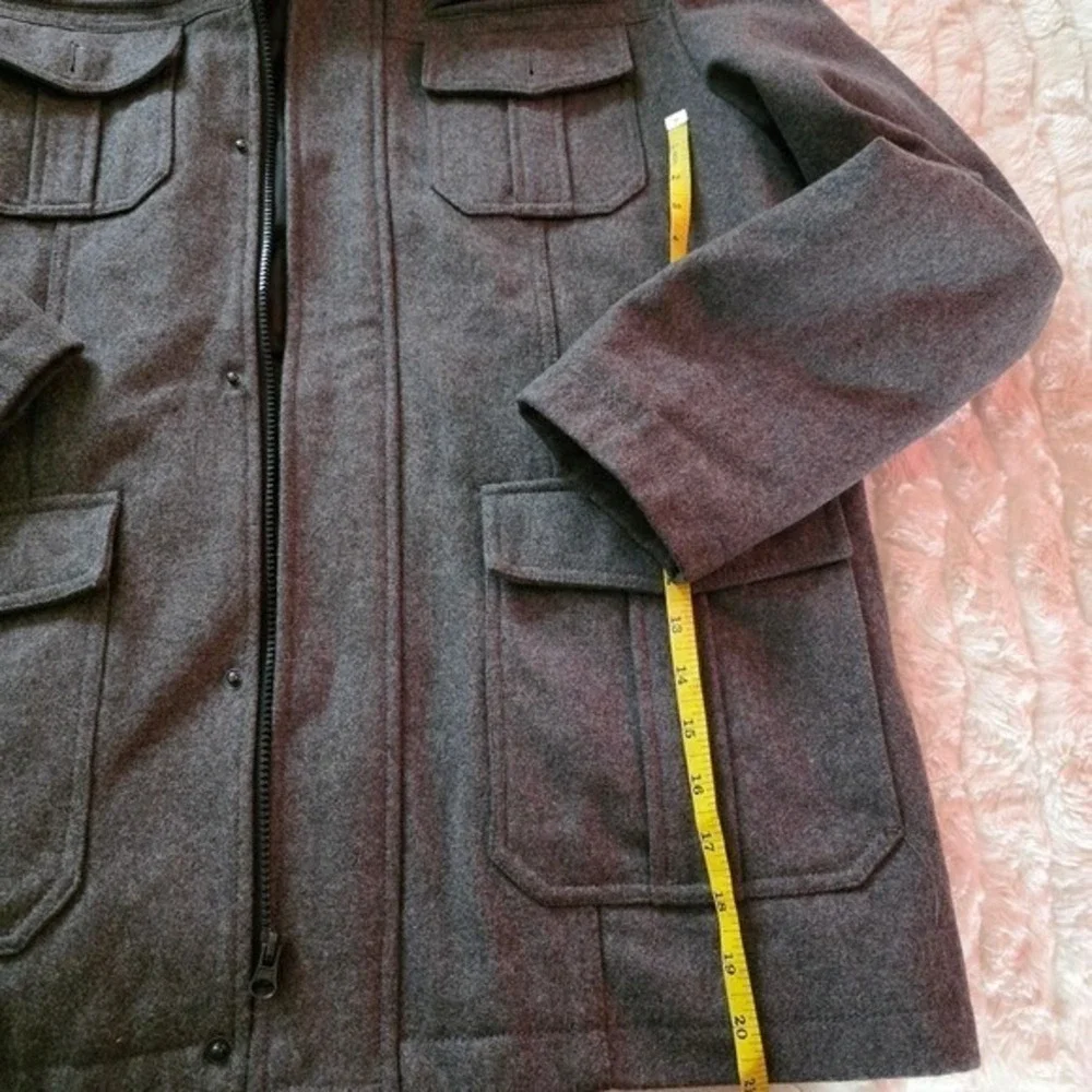 Structure Mens Wool Blend Hooded‎ Field Jacket Charcoal Grey Quilted Lining L